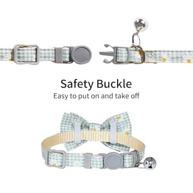 AIITLE Breakaway Cat Collar with Cute Bow Tie and Bell, Detachable Adjustable Daisy Cat Collars for Girl Cats and Boy Cats, Kittens, Puppy, Soft Stylish Plaid Patterns Cat Collars Green - Image 6