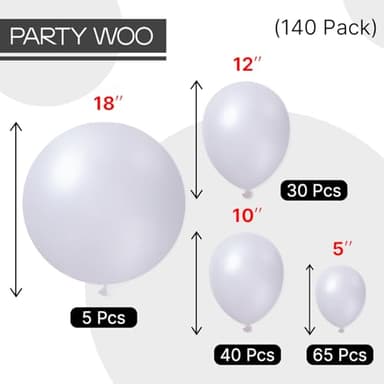PartyWoo Pearl White Balloons 140pcs Different Sizes Pack of 18 12 10 5 Inch Metallic White Latex Balloon Arch Kit Garland for Wedding Graduation Baby Shower Birthday Party Decorations White-Z30 - Image 5