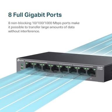 TP-Link LS108GP | 8 Port PoE Gigabit Ethernet Switch | 8 PoE+ Port @ 62W | Plug & Play | Extend Mode | PoE Auto Recovery | Desktop/Wall Mount | Silent Operation - Image 2