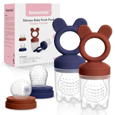 Bessentials Baby Fresh Fruit Food Feeder - 2 Pack Silicone Baby Mesh Feeders for Infant Safe Self Feeding |3 Sizes Food Pouches Included| Suitable for Baby 4m+ (Dark Red & Navy Blue) - Image 1