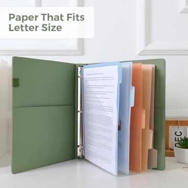 SKYDUE 3 Ring Binder with Clipboard 1 Inch, 13.2" × 10.2" PU Clipboard Binder with Notepad & 5 Dividers with 5 Pockets, Labels, Clipboard Folder Great for School Office(Fit Letter Sized Paper) - Image 2