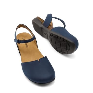 DREAM PAIRS Women's Closed Toe Sandals Arch Support Comfort Cork Footbed Flat Sandals Summer Shoes,Size 10,Navy,DWUMFS2501 - Image 4
