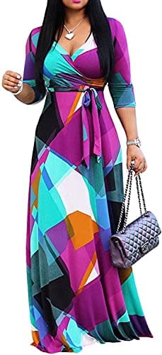 FANDEE Plus Size Maxi Dress for Women Summer Sundress V-Neck 3/4 Sleeve Multicoloured X-Large - Image 1