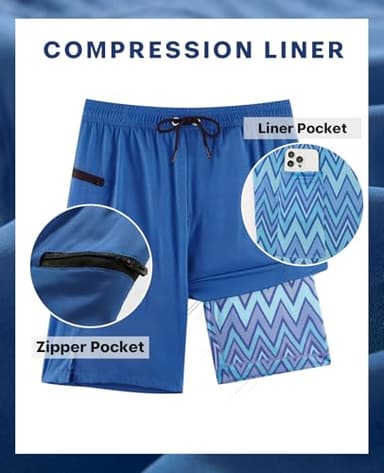 APTRO 2 in 1 Men's Swim Trunks 9" with Zipper Pockets Bathing Suit Built-in Board Shorts Swimwear Long Shorts Blue 2X - Image 5
