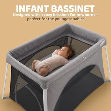 HARPPA Travel Crib with Comfy Mattress, Lightweight Portable Crib Requires No Assembly, Foldable Pack and Play for Baby and Toddlers, Compact Play Yard with Bed,Gray - Image 5