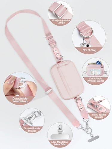 Tiostep Clip and Go Strap for Phone with Wallet Crossbody Phone Lanyard Adjustable and Detachable RFID Wristlet Wallet with ID Window and Zipper, Pink - Image 4