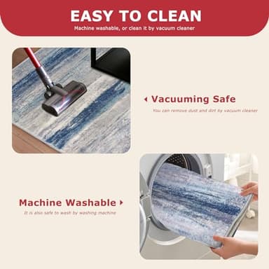 KOZYFLY 3x5 Rug Modern Ombre Living Room Area Rug, Washable Rugs for Bedroom Non-Slip Soft Stain Resistant Striped, Print Distressed Sky Blue Abstract Carpet for Living/Laundry/Kid Room - Image 5
