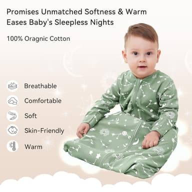 Unnivoll Baby Sleep Sack 18-24 Months 100% Cotton Long Sleeve Wearable Blanket Baby Sleep Bag with 2-Way Zipper 2 Pack 0.5 Tog Sleeping Sack for Newborn Infant - Image 2