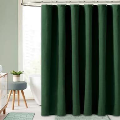 BTTN Long Fabric Shower Curtain, 78 Inch Linen Textured Heavy Duty Polyester Cloth Shower Curtain Set with 12 Plastic Hook, Hotel Luxury Waterproof Shower Curtain for Bathroom - 72x78, Emerald Green - Image 6