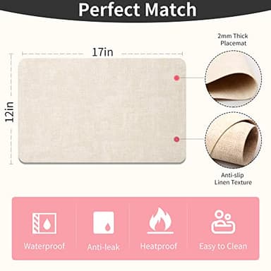 Maxpearl Faux Leather Placemats Set of 6 - Waterproof - Wipe Clean - Heat Resistant - Anti Slip Dining Table Place Mats, Suitable for Indoor & Outdoor Use, 17’’×12’’, Beige - Image 8