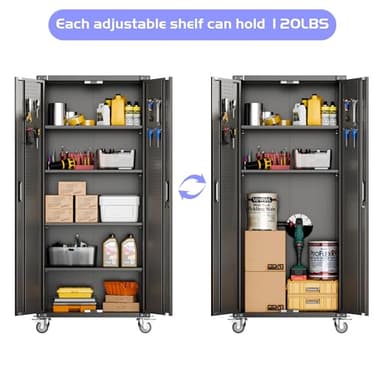 Aobabo Upgraded 72" H Garage Storage Cabinets with Wheels,Metal Storage Cabinets with Door Pegboard for Garage Home Office Storage,Assembly Required, Black - Image 5