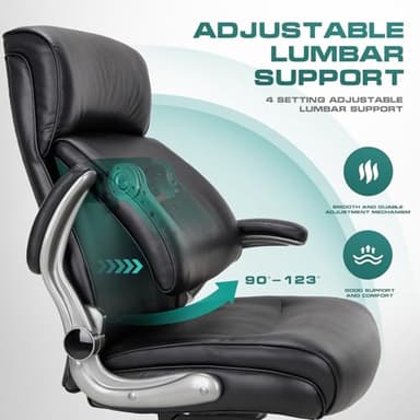 COLAMY Executive Padded Leather Office Chair-Ergonomic Lumbar Support, Desk Chair for Home and Office with Flip-up Arms, High Back, Adjustable Desk Computer Chair for Work, Meeting, Black, 400lbs - Image 6