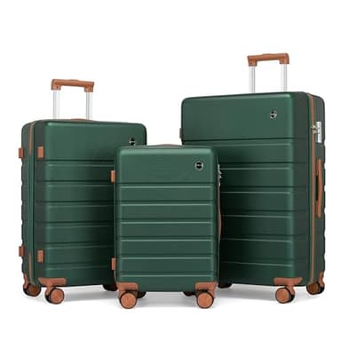 Hulsin 3 Piece Luggage Sets,Hardshell Suitcase with Spinner Wheels,Rolling Travel Suitcases Sets,Hardside Luggage Sets for Women and Men (Green, 3PCS Set) - Image 1