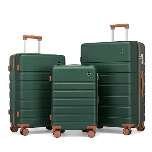 Hulsin 3 Piece Luggage Sets,Hardshell Suitcase with Spinner Wheels,Rolling Travel Suitcases Sets,Hardside Luggage Sets for Women and Men (Green, 3PCS Set)
