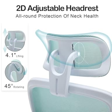 Estevo Ergonomic Office Chair with Tilt-Lock, Home Office Desk Chair with Auto Lumbar Support, High Back Mesh Desk Chair with Adjustable Headrest, Swivel Task Chair or Study Room Bedroom,Lake Blue - Image 6