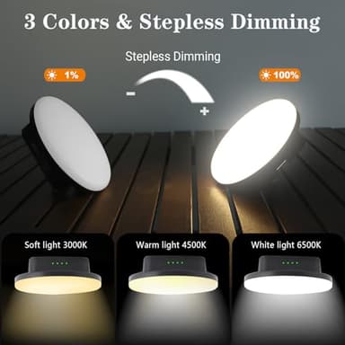 10000 mAh Portable LED Camping Light Rechargeable,3 Light Colors & 1500LM Stepless Dimming Tent Light, IPX65 Waterproof, Magnetic Base for Hurricane Emergencies, Outdoor, Hiking, Home(Standard) - Image 2