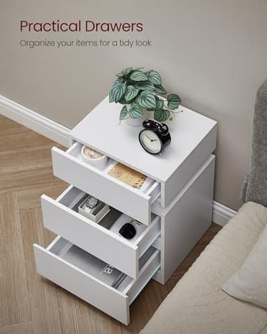 VASAGLE Nightstands with LED Lights, Set of 2, Adjustable Light Colors, Bedside Tables, Side Tables with 3 Drawers, Modern Style, 13.8 x 15.7 x 21.7 Inches, Cloud White ULET799T12 - Image 7