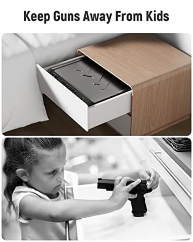 HOLEWOR Gun Safe, Biometric Safes for Pistols with LCD Display of Time Battery, Fingerprint Quick Access Handgun Safe Pistol Bedside, Nightstand, Car, 2 Capacity - Image 6
