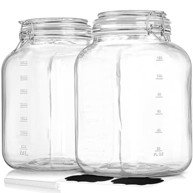 2 Pack 1 Gallon Square Super Wide-Mouth Glass Jars with Airtight Lids - Glass Storage Jars with 2 Measurement Mark - Canning Jars with Large Capacity, Sturdy For Canning, Overnight Oats, 4200 ML - Image 1