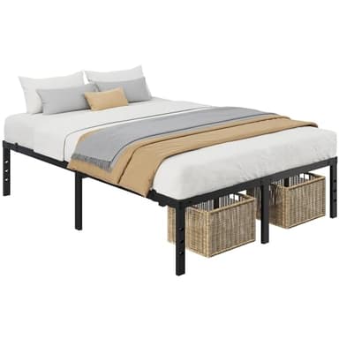 Yaheetech 14 Inch Tall Metal Bed Frame Queen Platform Bed Frame with Storage Space,Sturdy Slat Support,Easy Assembly,No Box Spring Needed,Black - Image 3