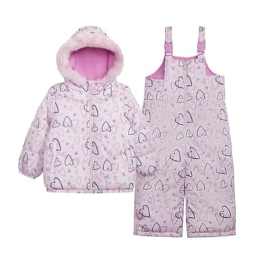 Carter's Baby Girls' 2-Piece Snowsuit Cozy Hooded Puffer Jacket and Ski Bib Set, All Lilac Heart, 18 Months - Image 1