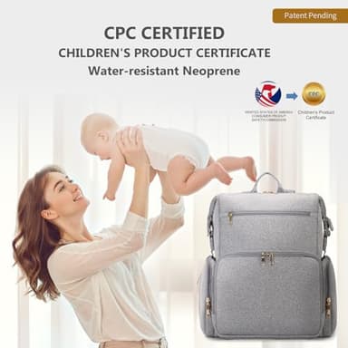 CEI-CEI Neoprene Diaper Bag Backpack with Insulated Pockets, Large Newborn Baby Maternity Bags Travel Tote with Changing Pad (Grey) - Image 8