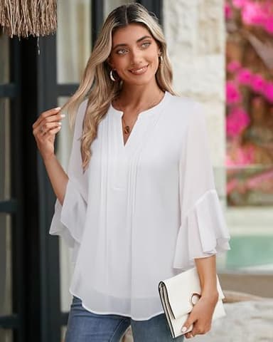 Timeson Work Blouses for Women Fashion 2025: Professional Formal Clothes - Womens Business Casual Tops - Office Attire White Dress Shirts 3/4 Length Sleeve Fall Outfits Interview Career L - Image 2