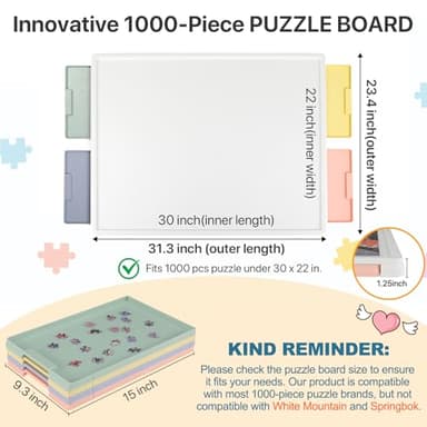 Playboda 1000 Pieces Rotating Plastic Puzzle Board with Drawers and Cover, 30"x22" Portable Spinning Jigsaw Puzzle Table for Adults, Upgraded Lazy Susan, Ideal Gift for Mum - Image 2