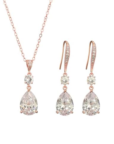 Deerllia Teardrop Necklace Cubic Zirconia Drop Wedding Bridal Pendant Necklace for Women, Rose Gold Plated Copper Brass Micro Inlay CZ Plain Simple Fine Jewelry Gifts Mother's Day Valentines - Image 4