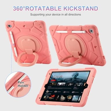 for iPad 9th/8th/7th Generation Case 10.2" ，Heavy Sturdy Shockproof Kids Cover with Rotating Stand/Pencil Holder/Shoulder Strap for iPad 10.2 Case 2021/2020/2019 Girls (Pink) - Image 4
