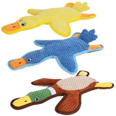 Dog Toys 3-Pack Cute Duck Shapes Puppy Toys No-Stuffing Squeaky and Crinkle Interactive Dog Chew Toy for Small to Large Breeds - Image 1