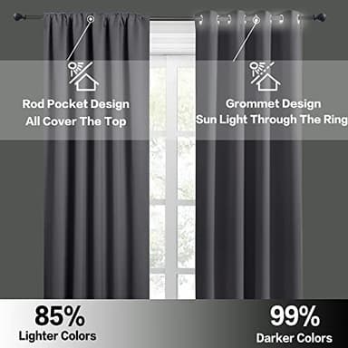 RYB HOME Blackout Curtains 63 inches Long - Energy Saving Insulation Large Window Curtain Blinds for Bedroom Living Room Dining Basement Home Office, W 70 x L 63 per Panel, Grey, 2 Pcs - Image 5