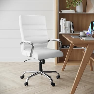 Flash Furniture Whitney High-Back Swivel LeatherSoft Desk Chair with Padded Seat and Armrests, Adjustable Height Padded Office Chair, White/Chrome - Image 2
