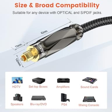 VANAUX Optical Audio Cable, Digital Optic Cord for Soundbar[Cotton Braided,Metal Case,Gold-Plated Plug] Toslink S/PDIF Cable for Home Theater,Sound Bar,TV,PS4(3.2FT/1m) - Image 5