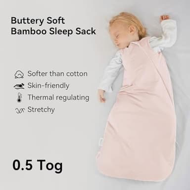 BubblePanda Rayon Made from Bamboo Sleep Sack 0-6 Months 0.5 Tog Soft Newborn Sleep Sack 3-6 Months for Infant Babies 2-Way Zipper Wearable Blanket Baby 0-3 Months - Image 3