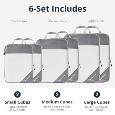 NICOSHOW 6 Set Compression Packing Cubes for Travel - Compressible, Lightweight, and Space-Saving Packing Cubes, Travel Essentials for Women, Grey - Image 3