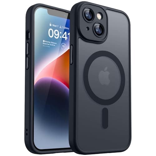 CANSHN Magnetic for iPhone 14 Plus Case, Upgraded [Full Camera Protection] [Compatible with Magsafe] [Translucent Matte] Shockproof Protective Phone Case for iPhone 14 Plus 6.7" - Black - Image 1