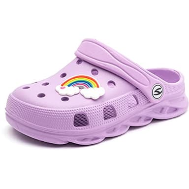 WOUEOI Kid's Girls Boys Clogs Garden Shoes Cartoon Slides Sandals Beach Slipper Children(D-Light Purple,5 Toddler) - Image 2