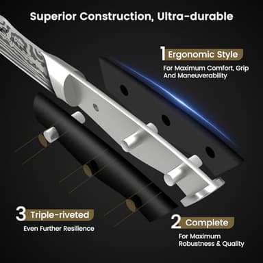 CoquusAid Steak Knives Set of 6, 4.8 Inch Non Serrated Razor-Sharp Durable Dinner knives with Rest, German Stainless Steel Damascus Pattern Full Tang Forged, Rust Resistant & Easy to Maintain - Image 4