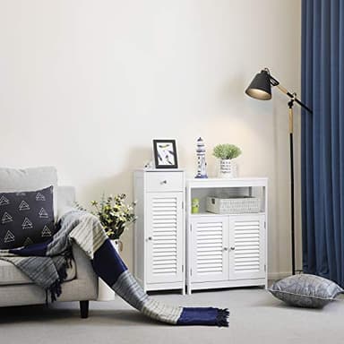VASAGLE Bathroom Storage Cabinet, Small Slim Bathroom Floor Cabinet with Drawer and Shutter Door, for Living Room, Bedroom, 11.8 x 12.6 x 34.3 Inches, White UBBC43WT - Image 4