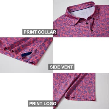 Golf Shirts for Men Dry Fit Short Sleeve Print Performance Moisture Wicking Polo Shirt Coral Paisley - Image 4