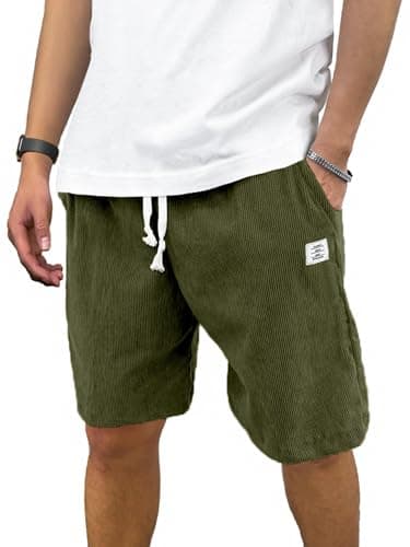 PLEPAN Mens Corduroy Shorts Casual 7 Inch Inseam Elastic Waist Drawstring Summer Beach Shorts Army Green X-Large - Image 1