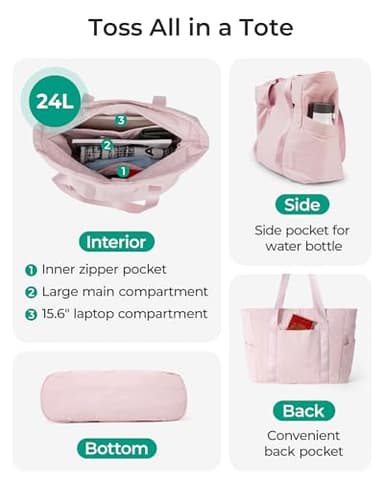 BAGSMART Tote Bag for Women with Zipper, Gym tote with Compartments, Work Tote Nurse Dance Yoga Bag for Travel - Image 5