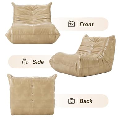 Hobestluk Giant Bean Bag Chair Lazy Floor Sofa, Memory Foam Fireside Sofa for Adults, Big Beanbag Faux Leather Armless Chair for Living Room Bedroom Dorm Office (Khaki, Single) - Image 8