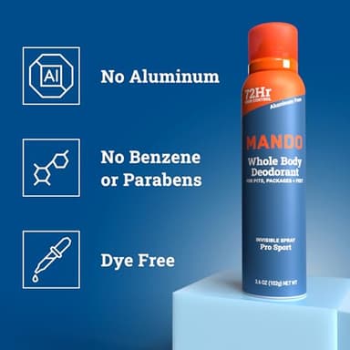 Mando Whole Body Deodorant For Men - Invisible Spray Deodorant - 72 Hour Odor Control - Low Irritation Formula - Aluminum Free, Benzene Free - 3.6 ounce Cans (Pack of 2) - Pro Sport - Image 4