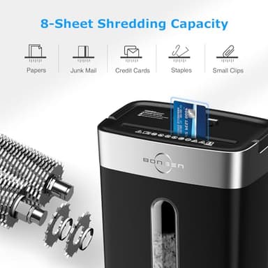 BONSEN Shredder for Home Office, 4 Gallons 8-Sheet Cross Cut Credit Card Shredder, Small Paper Shredder for Home Use, High Security Level P-4, ETL Certification (S3101) - Image 4