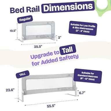 ComfyBumpy 1-Pack Bed Rail for Toddlers 35.5" L x 19.5" H | Toddler Bed Rails for Twin, Full & Toddler Bed Size | Swing Down Bed Rail Guard | Baby Bed Side Rail for Kids | Gray - Image 5