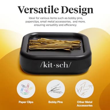 Kitsch Magnetic Bobby Pin Holder - Cute Stuff, Strong Magnetic Pin Holder for Desk & Vanity, Securely Holds Metal Hair Clips, Bobby Pins & Paper Clip - Black, 1 Pc - Image 4