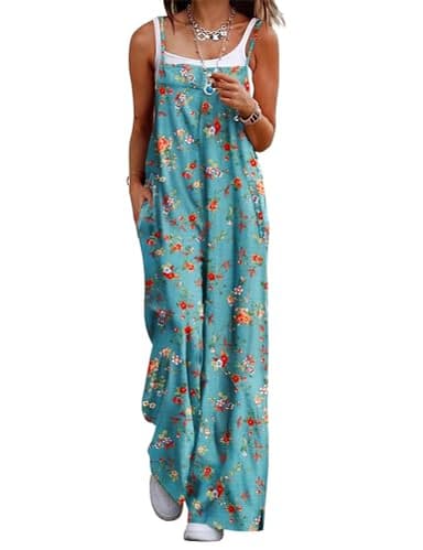 YESNO Women's Summer Boho Casual Jumpsuits Wide Leg Overalls Floral Print Baggy Rompers with Pockets L PZZCR 14 - Image 1