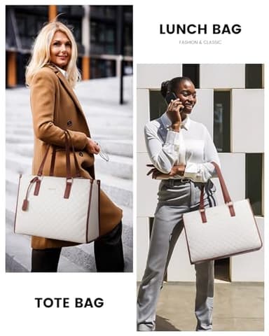 LOVEVOOK Lunch Tote Bag for Women, 15.6 Inch Laptop Bag with Insulated Lunch Compartment, Quilted Large Capacity Computer Handbag with Purse for Business, Work, Collage, Office, Casual, Beige-brown - Image 6